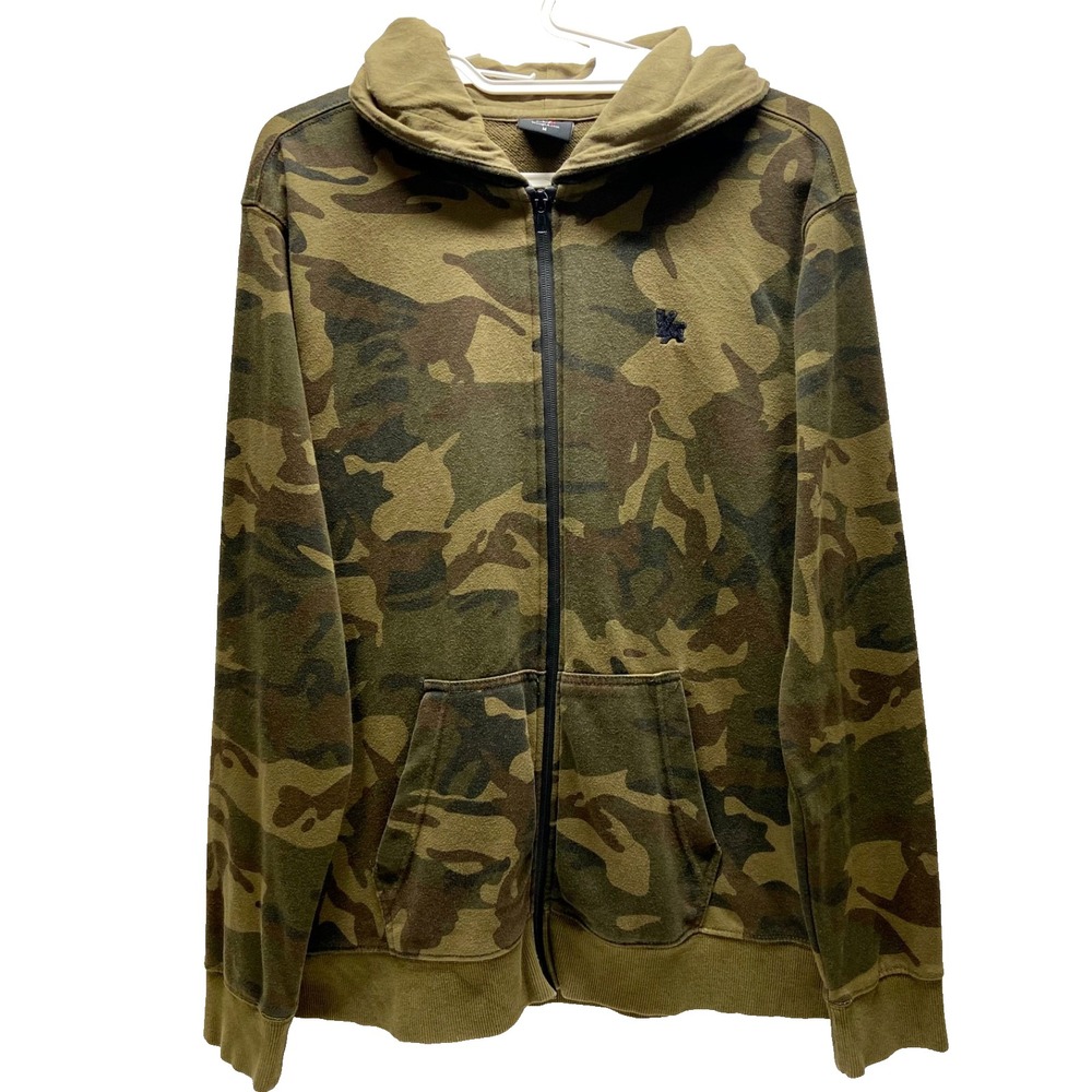 Vintage YoungLA Full Zip Hoodie Men's Medium Green Camo + Logo Hooded Sweatshirt